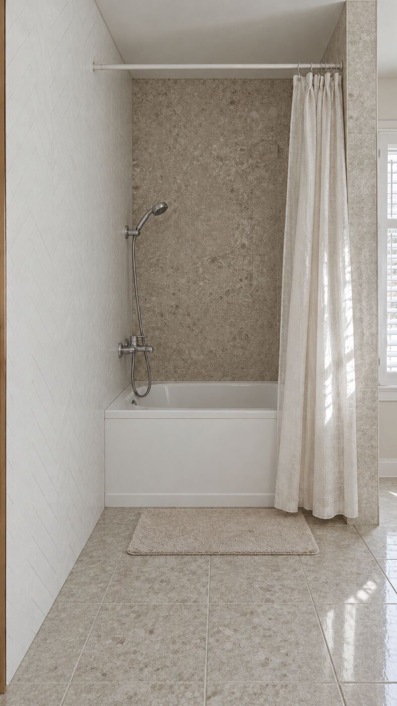 Avant : baignoire avec rideau de douche
